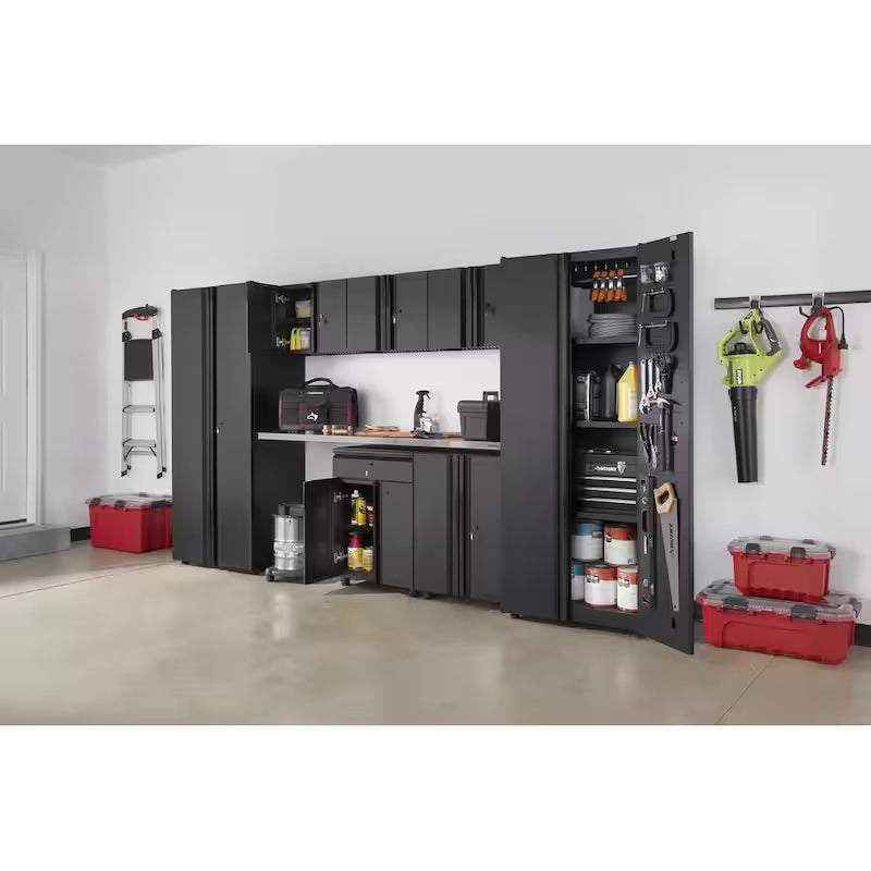 8 Piece Welded Steel Garage Storage System in Black C91815