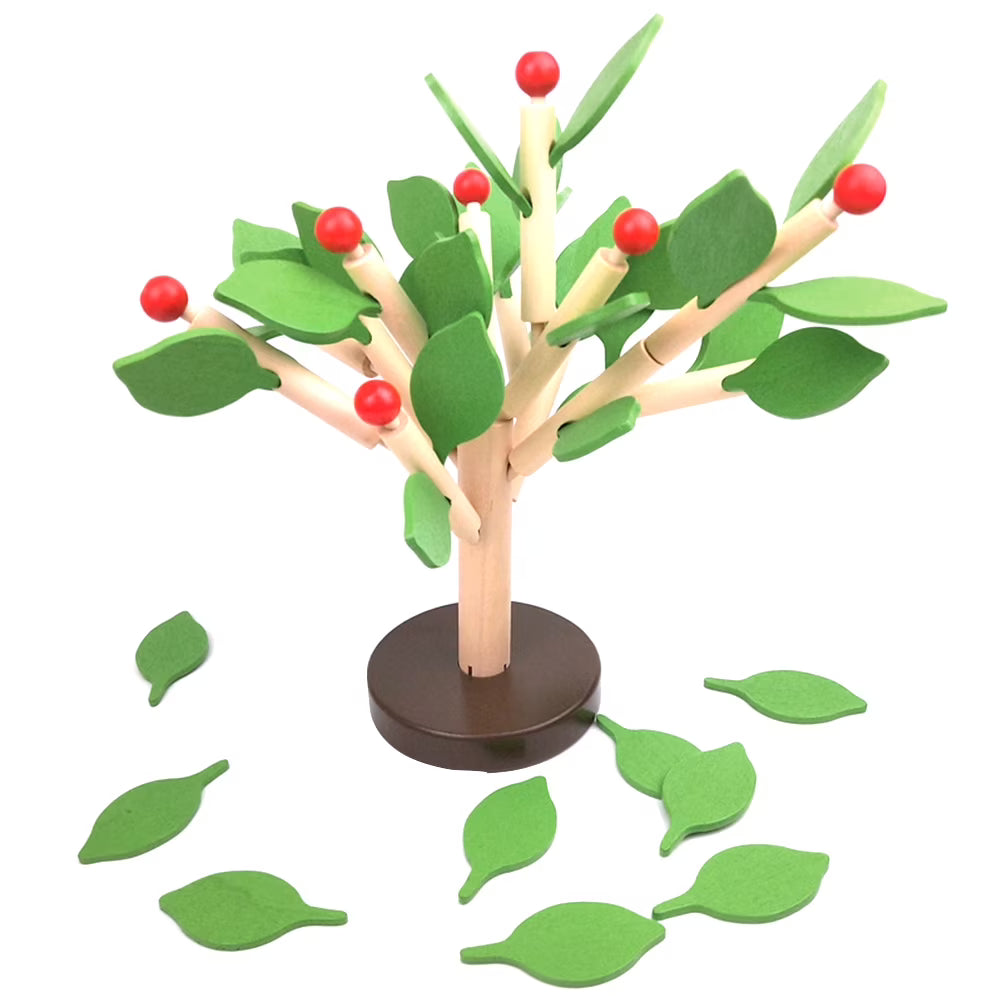 Wooden Tree Blocks Building Set with Leaves (Green) V47779