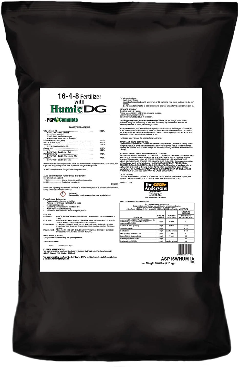 16-4-8 Lawn Fertilizer with Humic DG 5,000 sq.ft. J3900