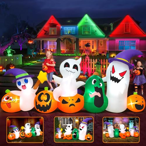 8 FT Inflatable Ghost with Pumpkin Led Light X7557
