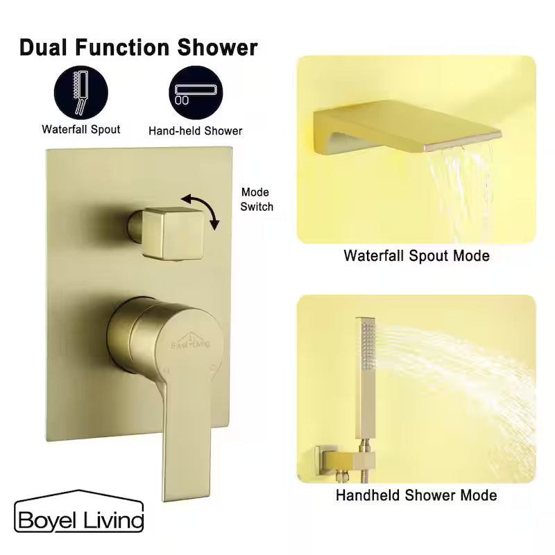 Brushed Gold Wall Mount Roman Tub Faucet with Hand Shower U791300