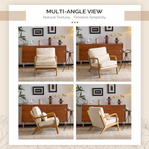 Cream Chenille Accent Chair with Cushion & Lumbar Pillow W595