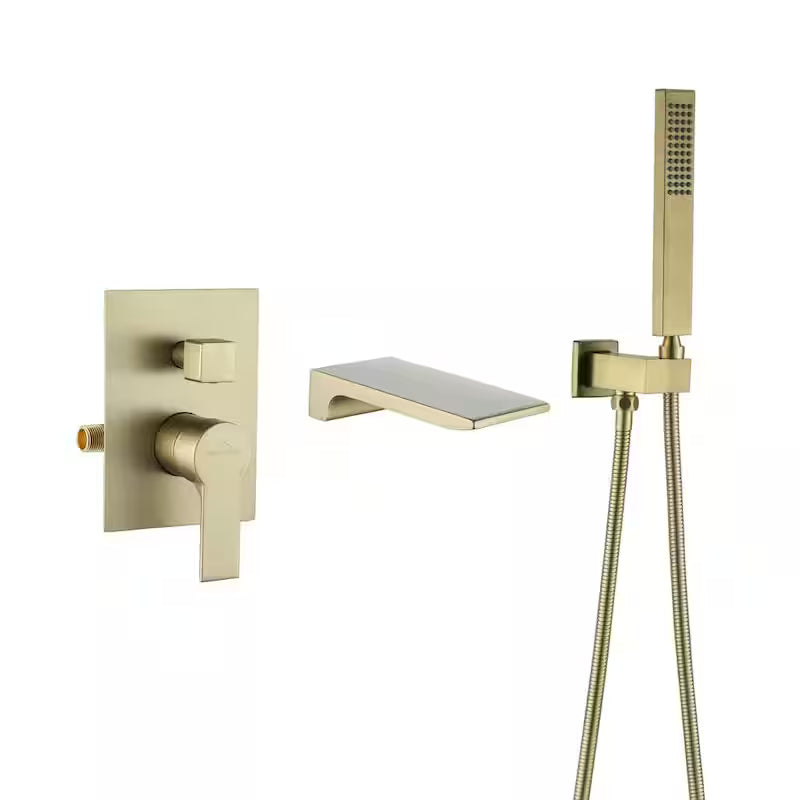 Brushed Gold Wall Mount Roman Tub Faucet with Hand Shower U791300