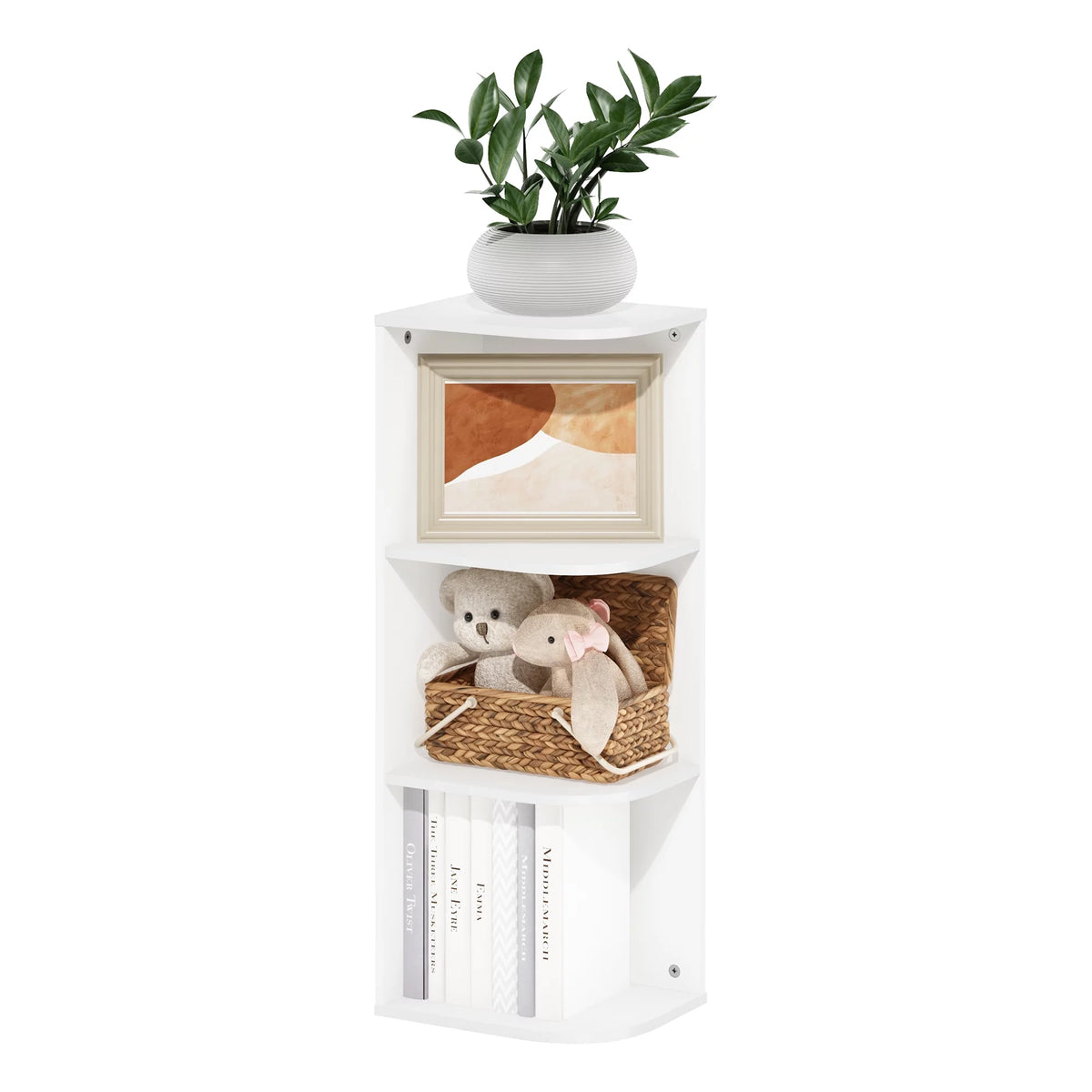 White 3-Tier Corner Open Shelf Bookcase N444542