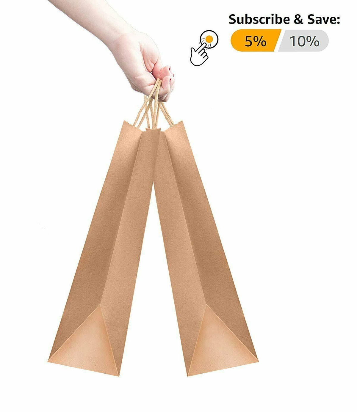 250 Brown Kraft Paper Shopping Bags 8 x 4.75 x 10.5 Y629666