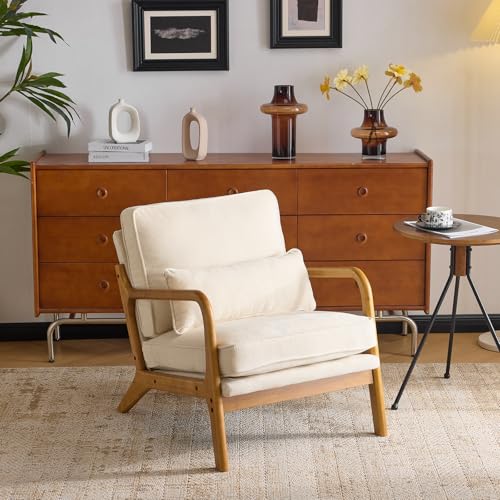 Cream Chenille Accent Chair with Cushion & Lumbar Pillow W595