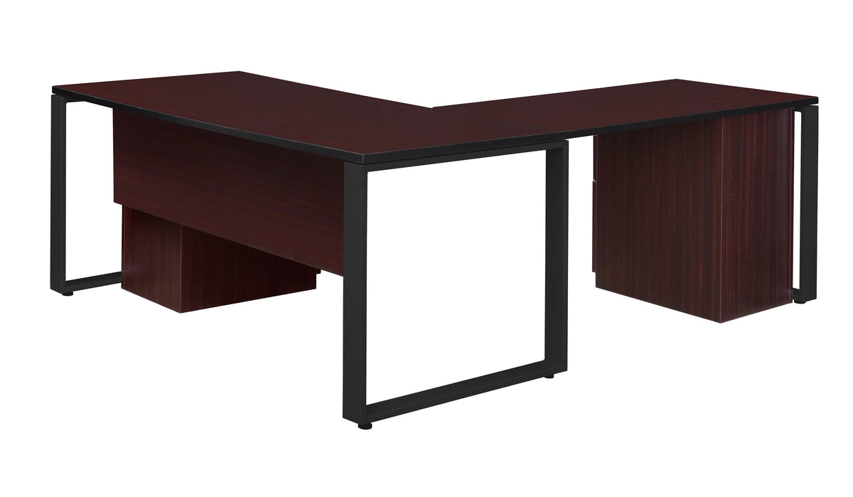 66 x 30 in. Double Laminate Pedestal L-Desk with 48 in. Return, Mahogany & Black F7021