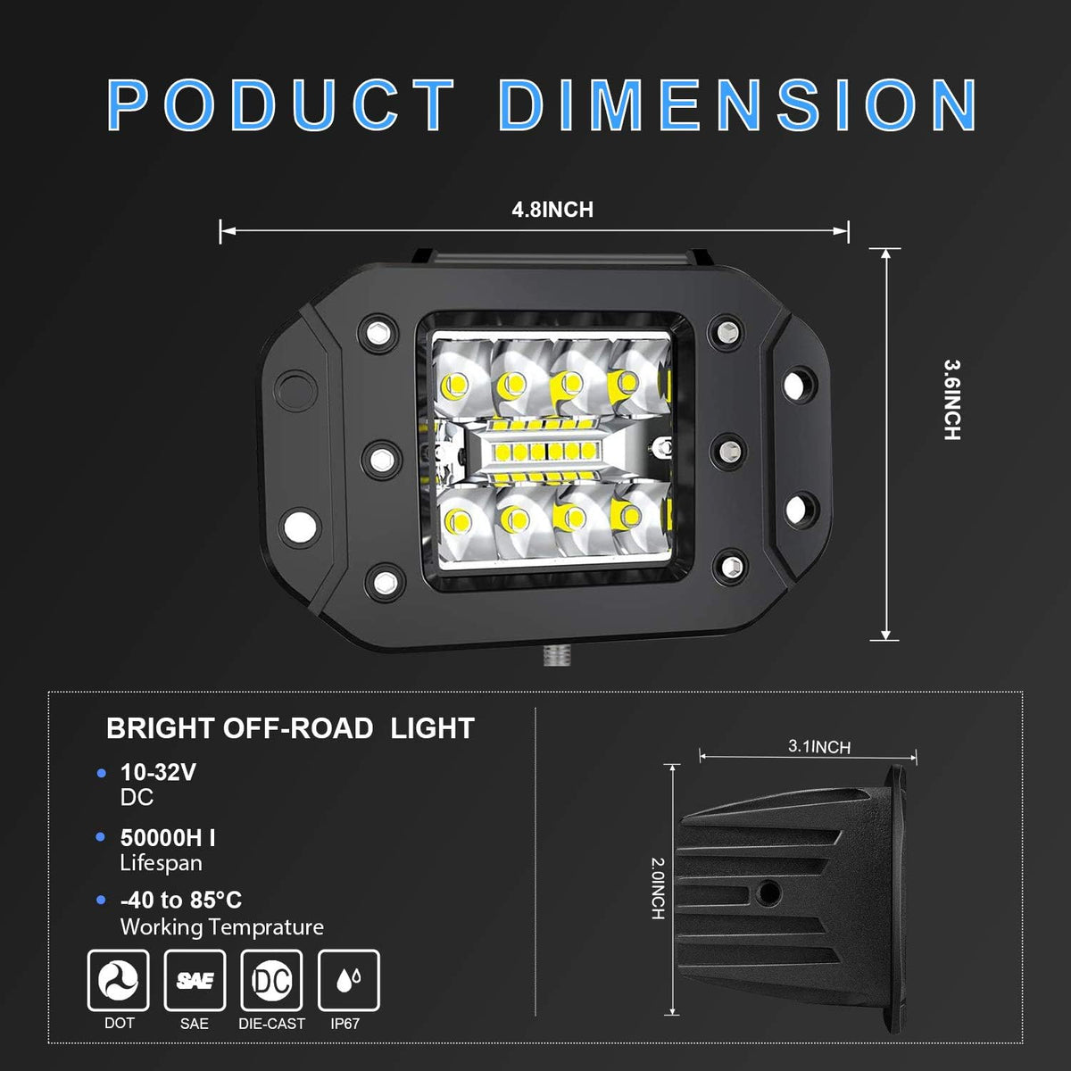 4PCS 42W LED Light Pods Spot Flood Combo Beam Work Light P1102