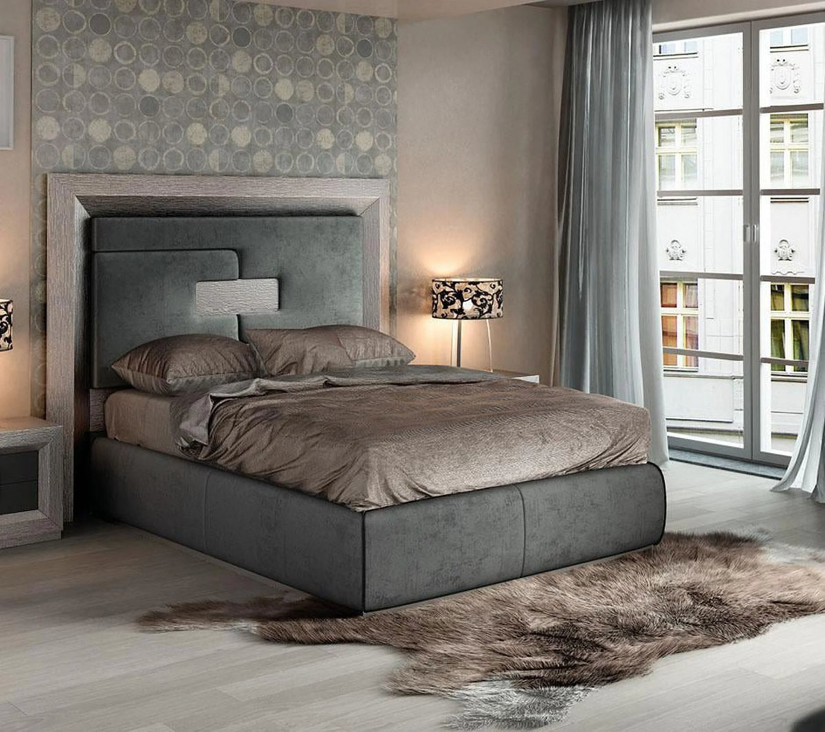 Gray High Headboard Queen Bed K9370