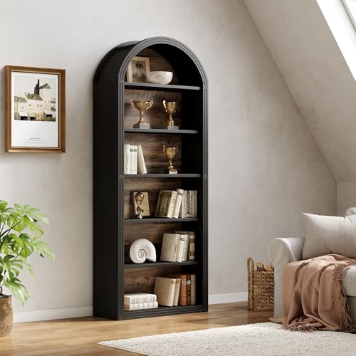 8-Tier Tall Wooden Bookcase with Arched Top H97062